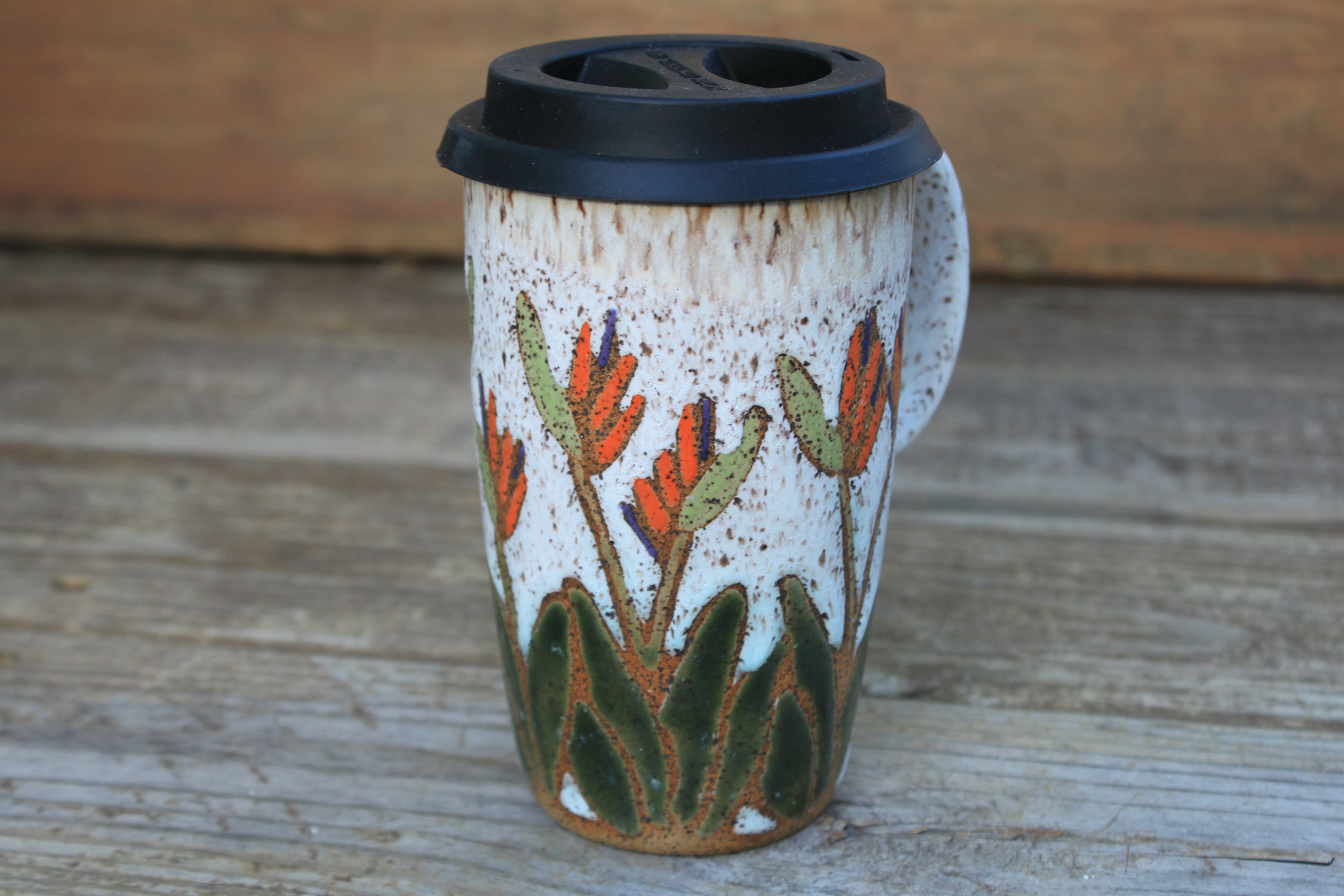 Bird of Paradise Handled Travel Mug, 19 oz