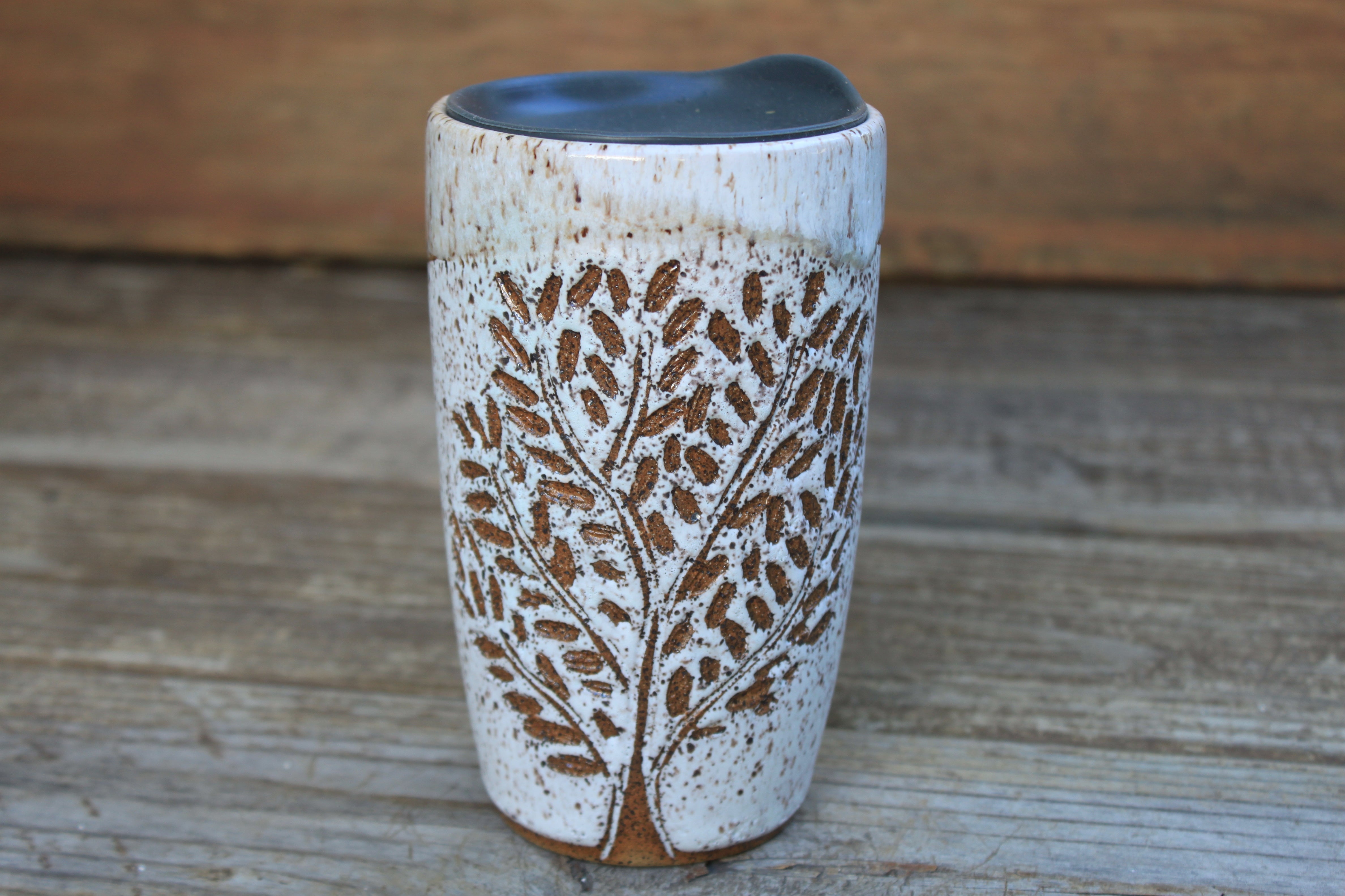 Fall Foliage Carved Handled Travel Mug, 19 oz