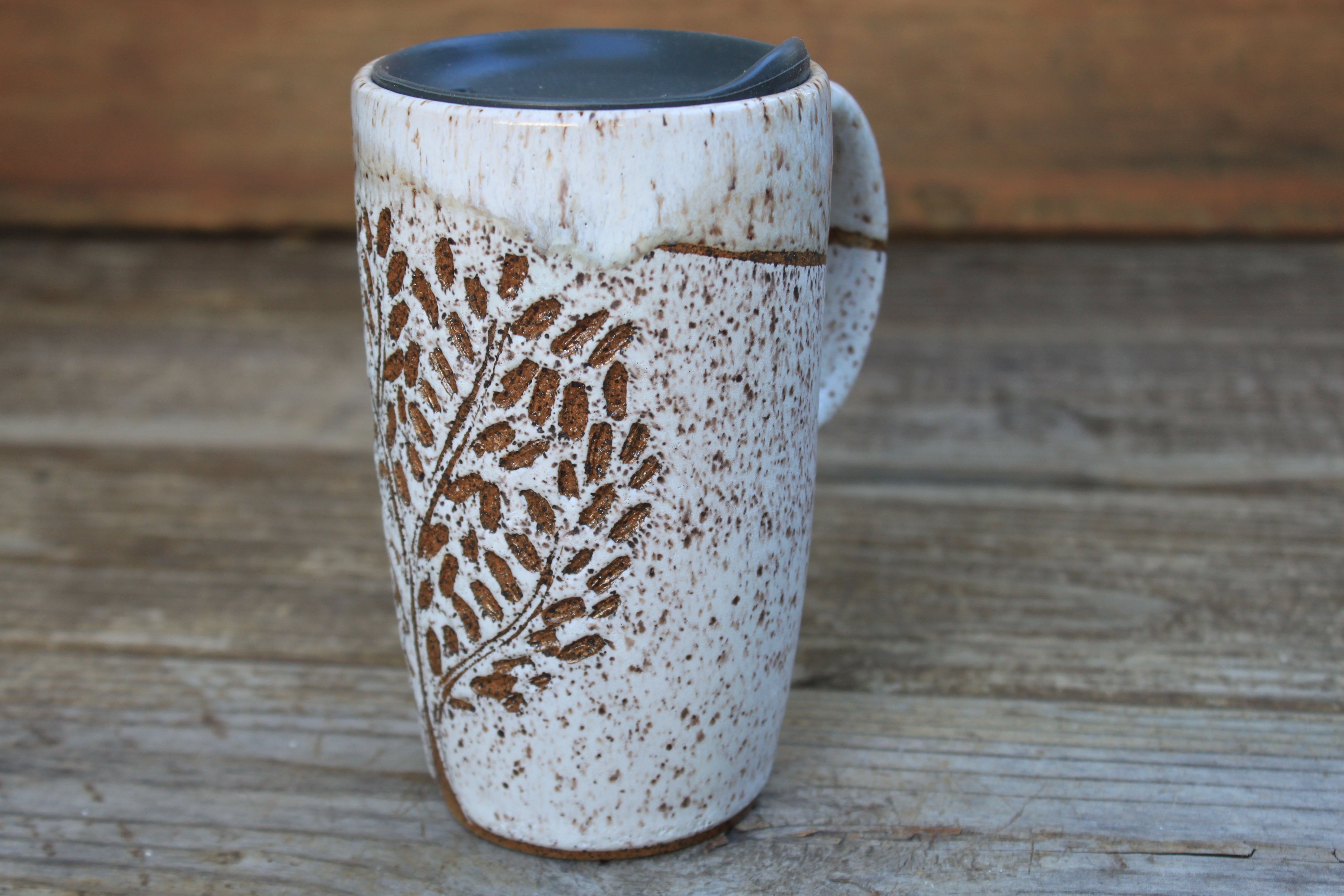 Fall Foliage Carved Handled Travel Mug, 19 oz