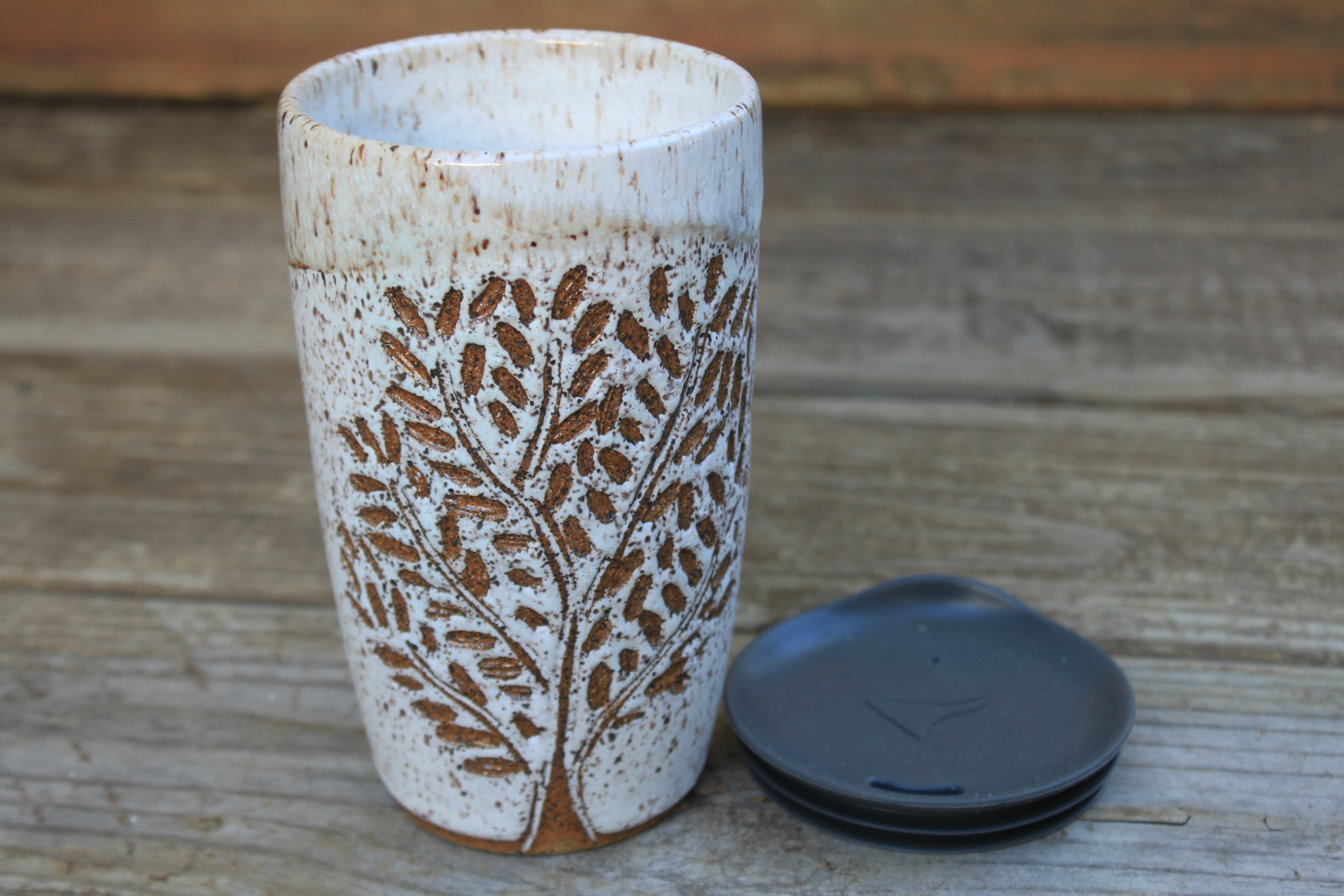 Fall Foliage Carved Handled Travel Mug, 19 oz