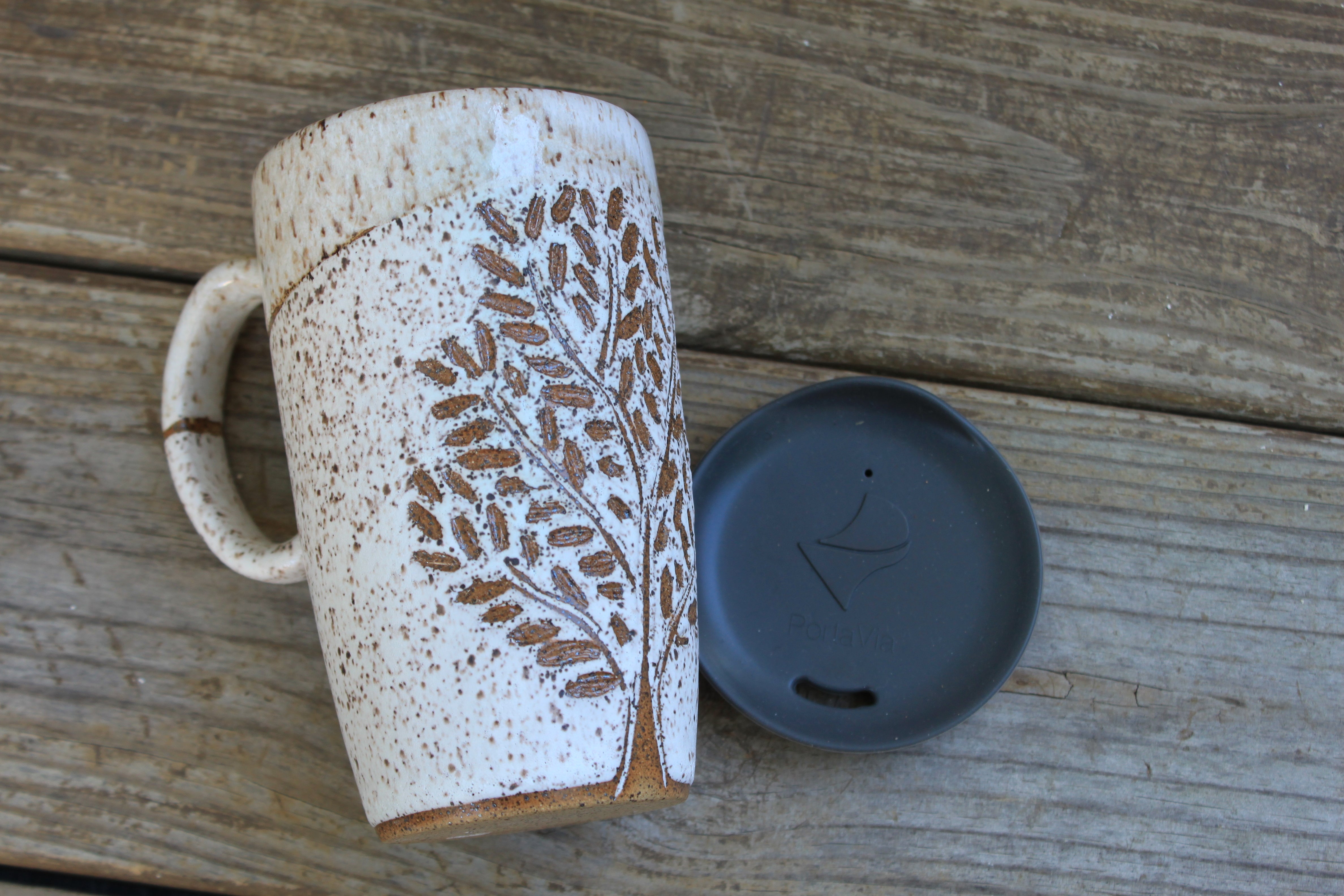 Fall Foliage Carved Handled Travel Mug, 19 oz