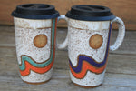 Load image into Gallery viewer, Retro Horizon Line Handled Travel Mug, 19 oz - sold separately
