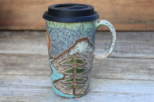 Redwood River Sunset Carved Handled Travel Mug, 18 oz