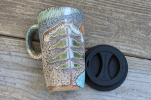 Redwood River Sunset Carved Handled Travel Mug, 18 oz