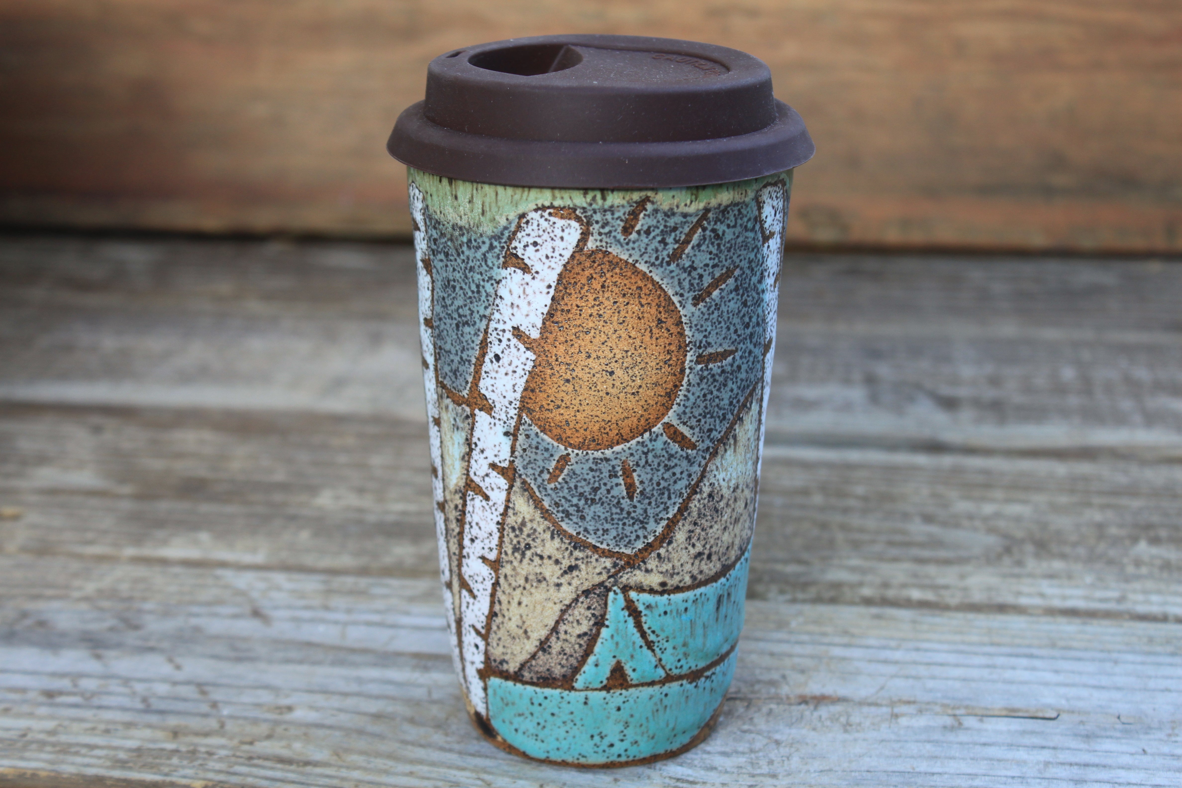 Camping in a Birch Grove Handled Travel Mug, 18 oz