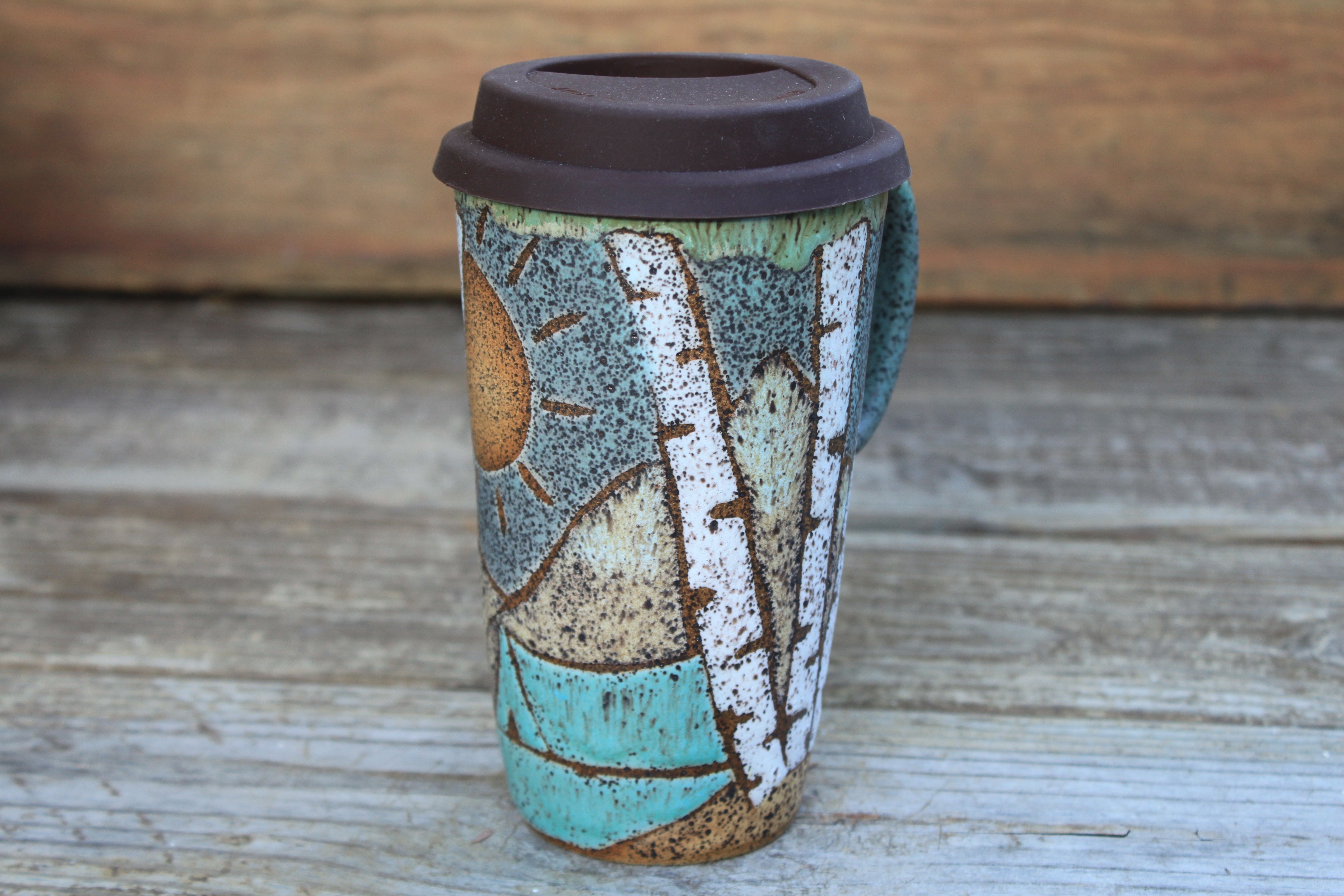 Camping in a Birch Grove Handled Travel Mug, 18 oz