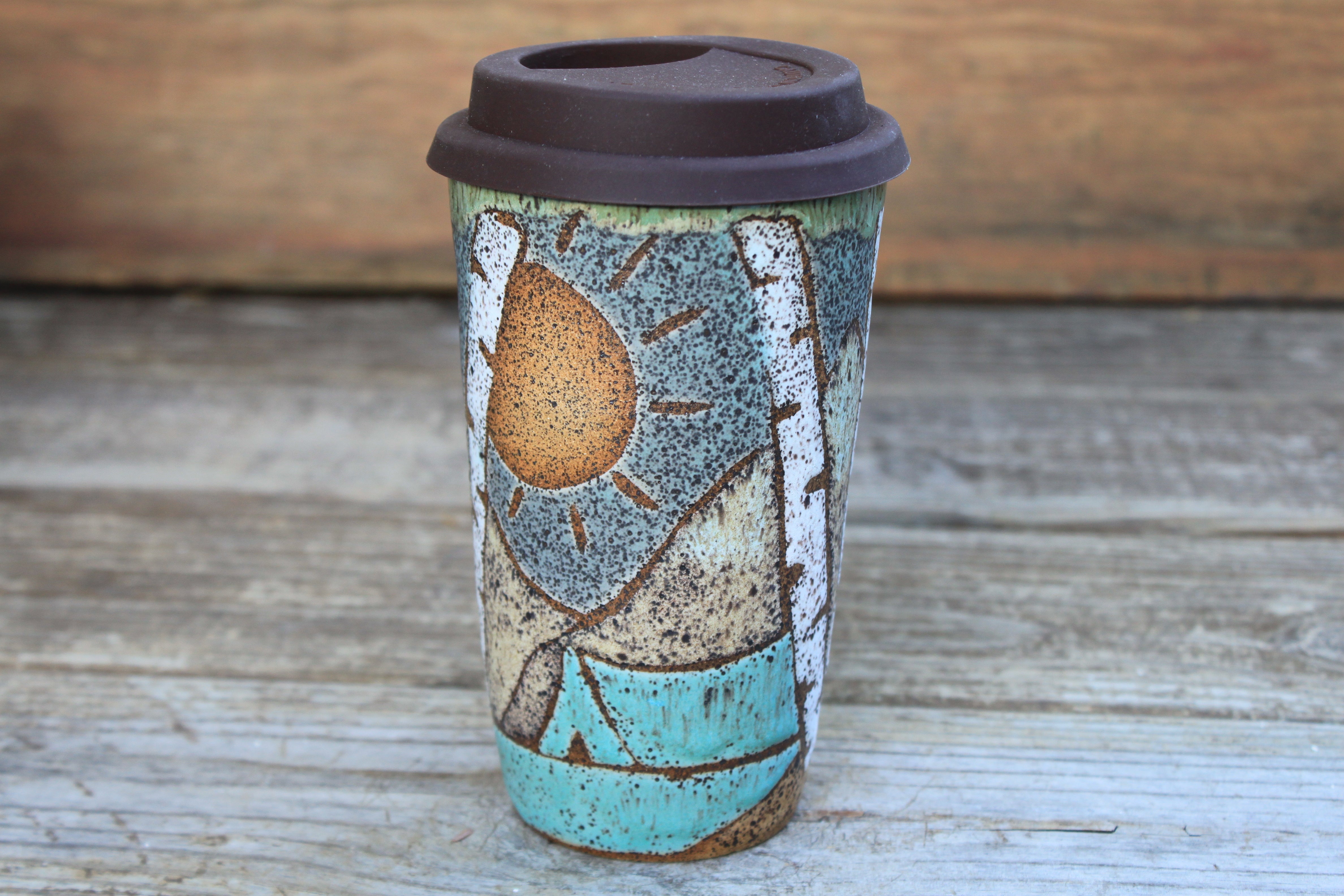 Camping in a Birch Grove Handled Travel Mug, 18 oz