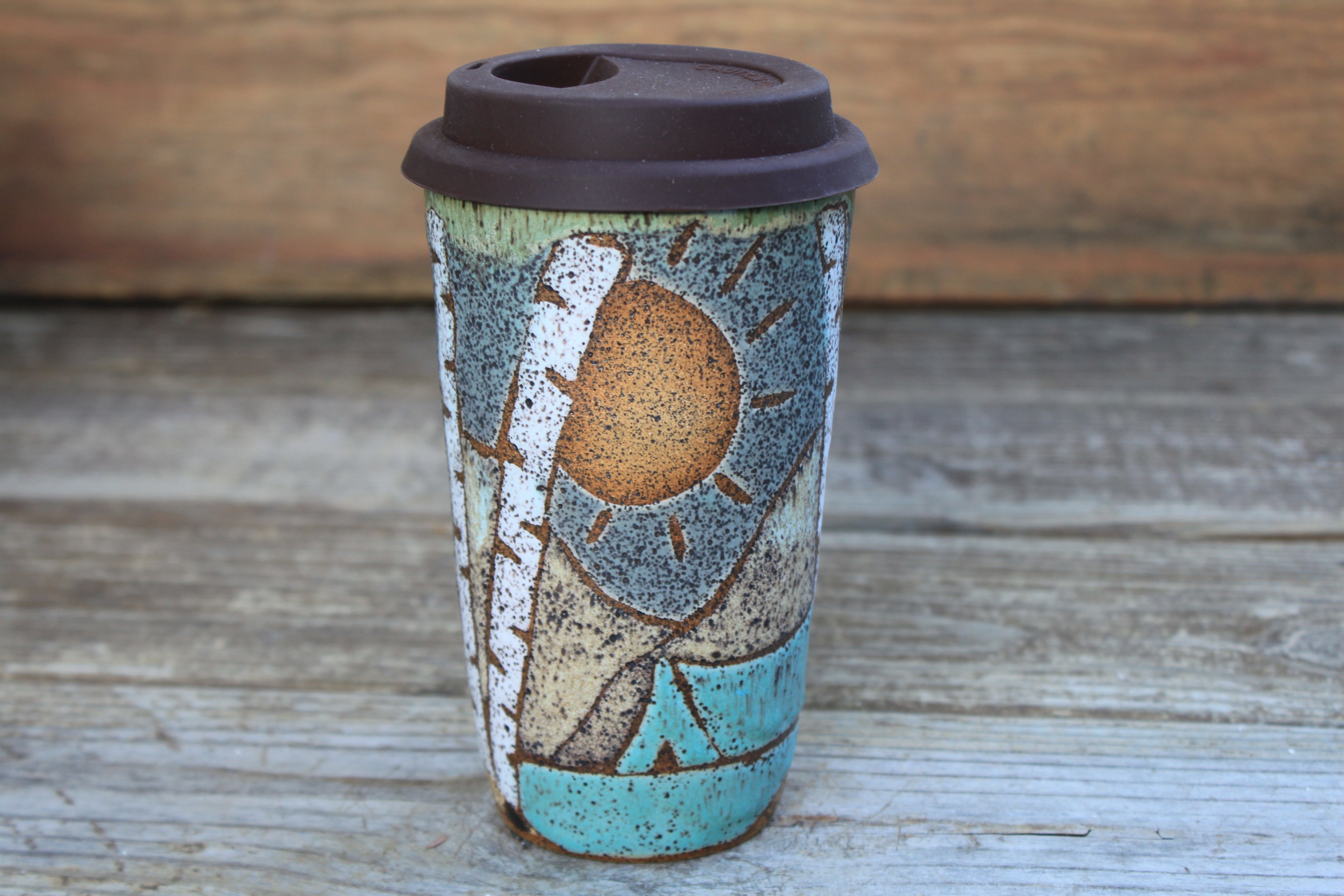 Camping in a Birch Grove Handled Travel Mug, 18 oz