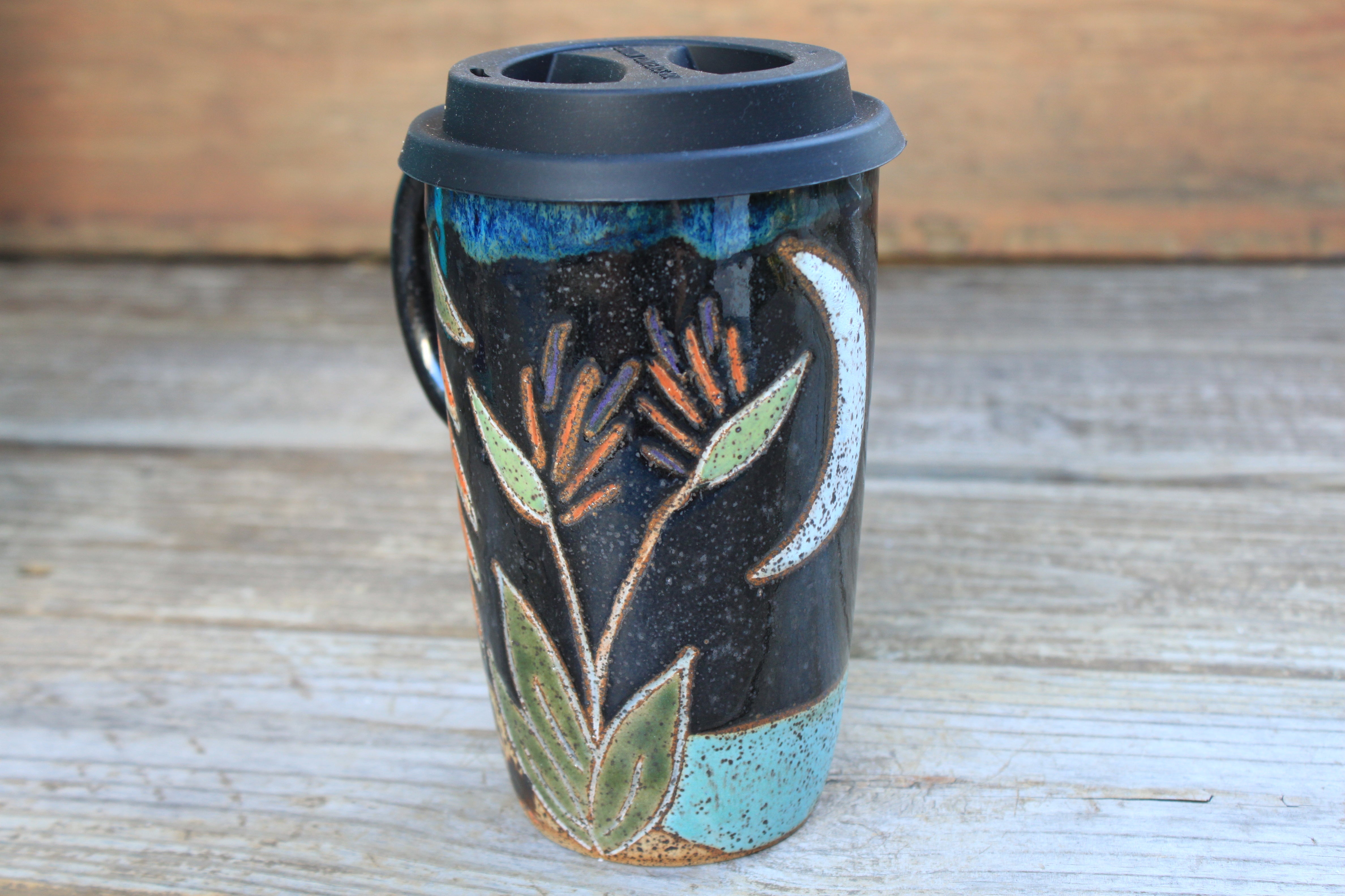 Bird of Paradise Beach Nights Carved Handled Travel Mug, 19 oz