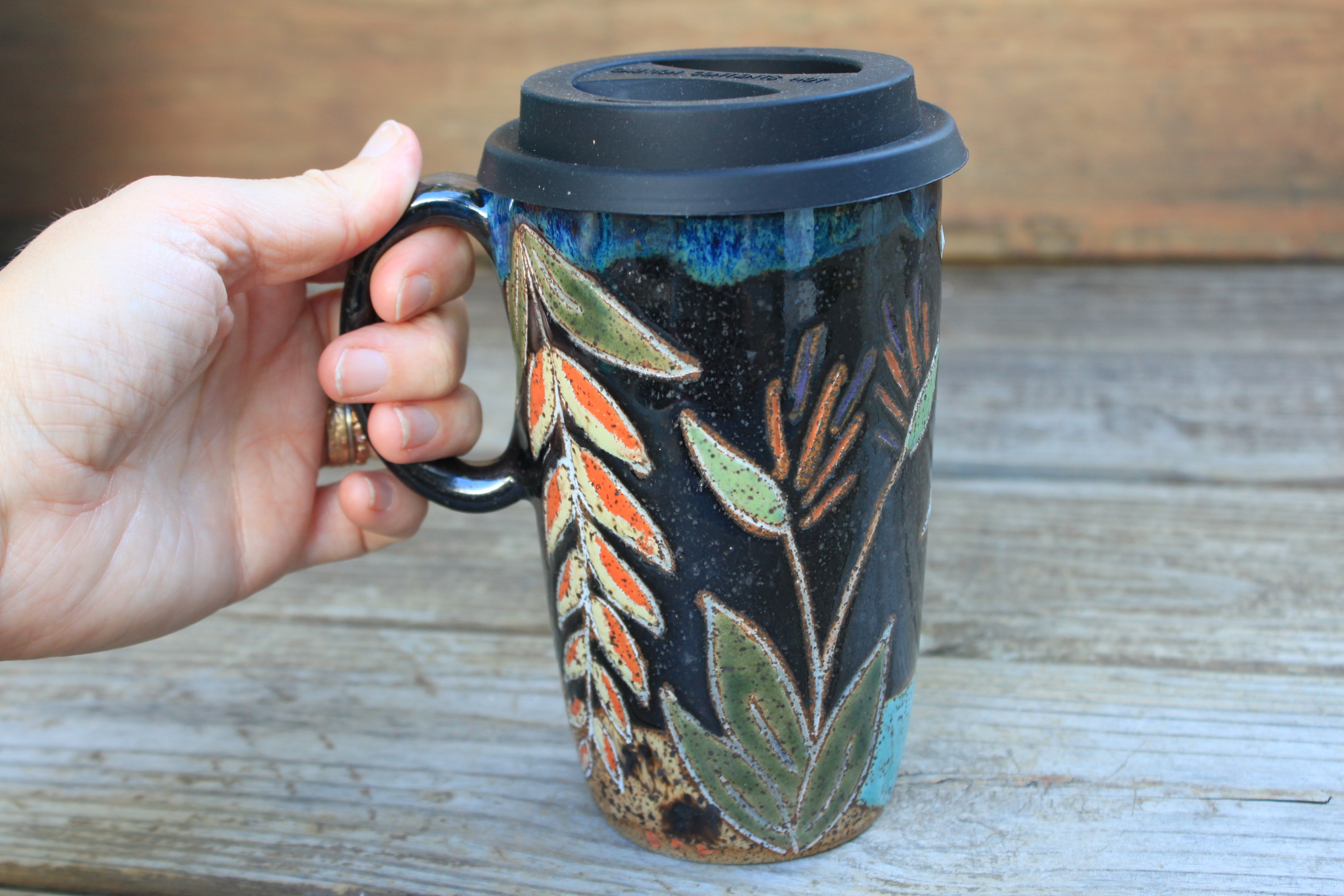 Bird of Paradise Beach Nights Carved Handled Travel Mug, 19 oz