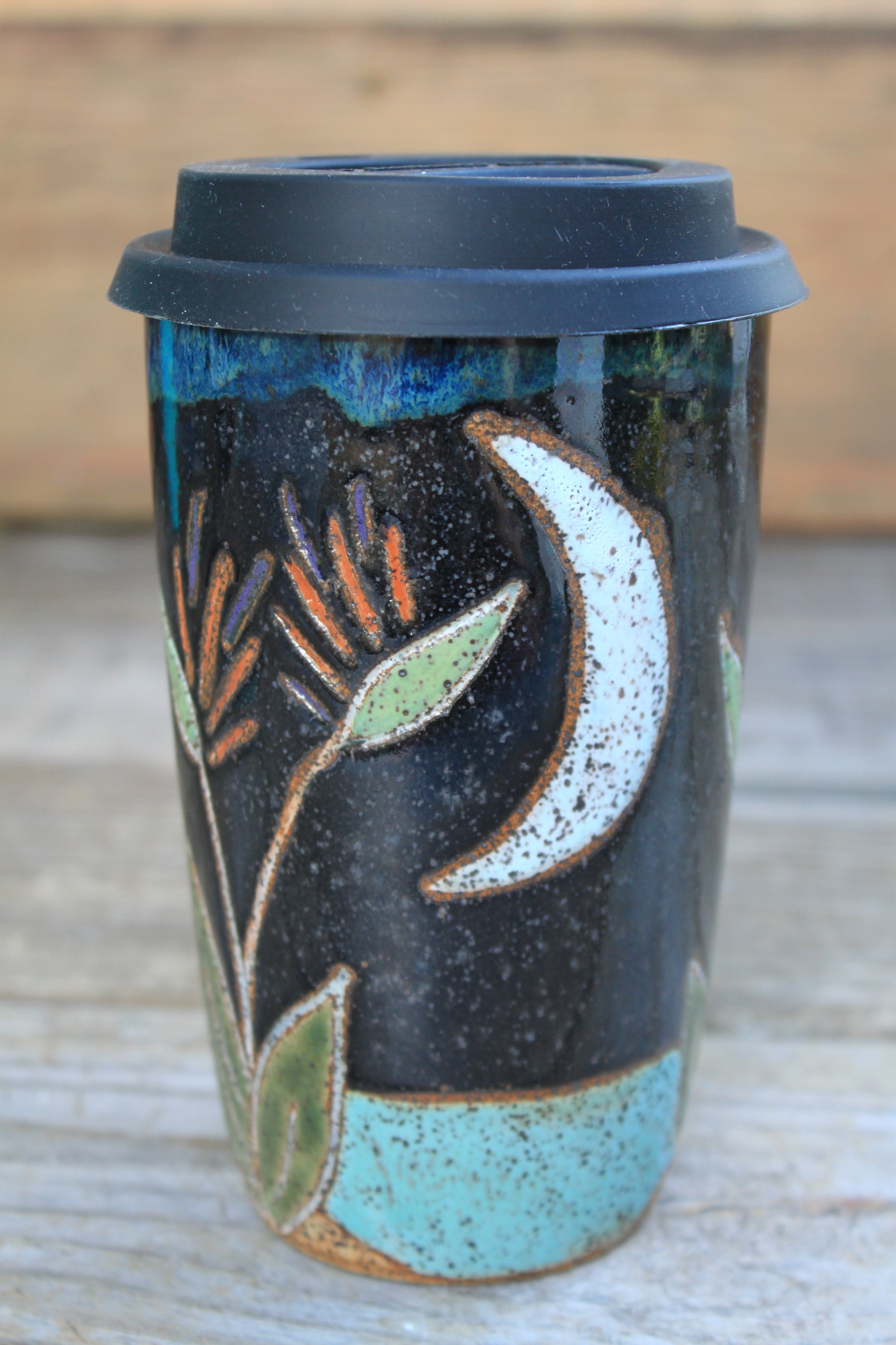 Bird of Paradise Beach Nights Carved Handled Travel Mug, 19 oz