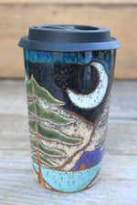 Load image into Gallery viewer, Camping in Redwood Grove Dark Nights Handled Travel Mug, 18 oz
