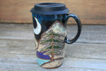 Load image into Gallery viewer, Camping in Redwood Grove Dark Nights Handled Travel Mug, 18 oz
