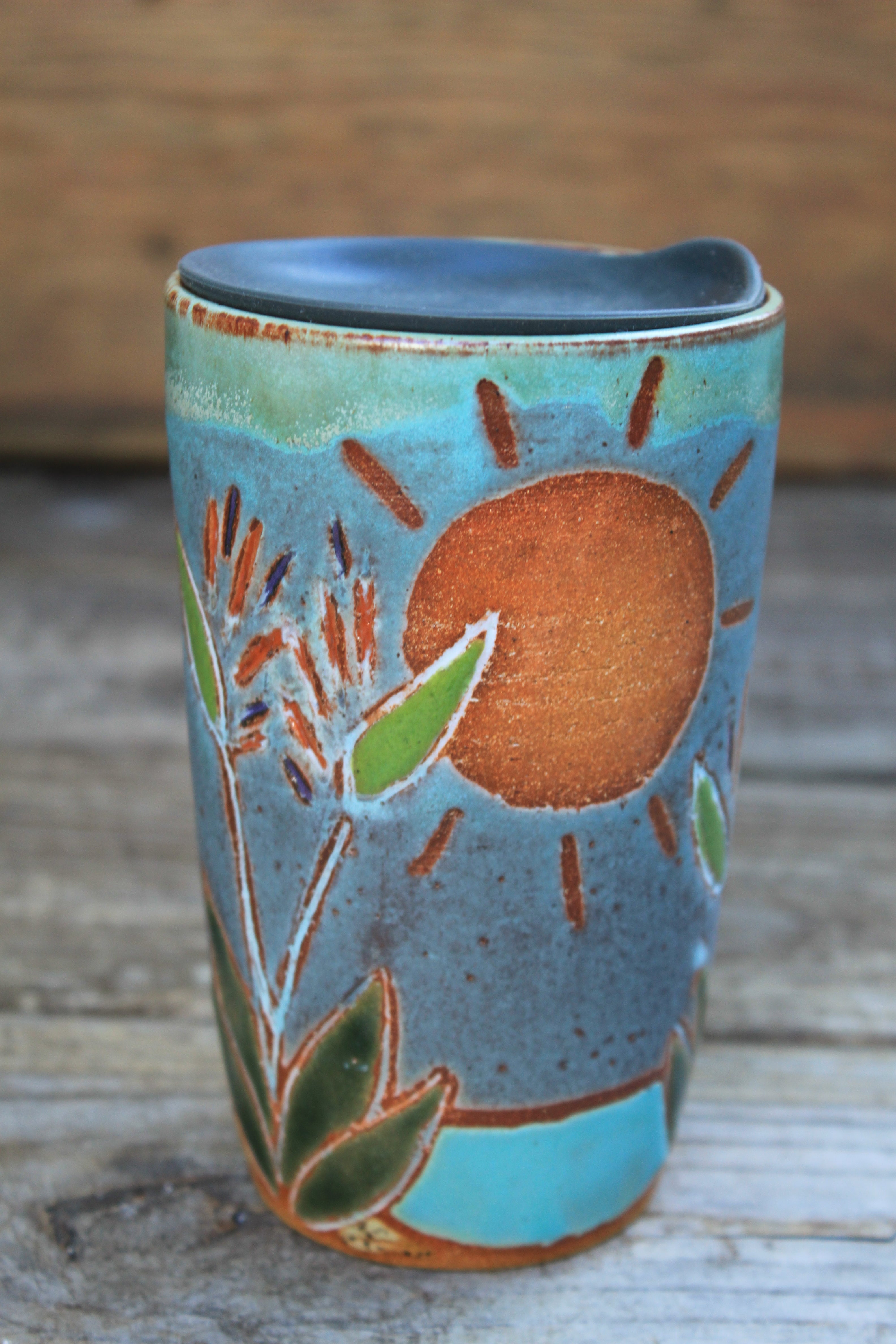 Bird of Paradise Beach Days Carved Handled Travel Mug, 17 oz