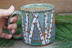 Load image into Gallery viewer, Camping in a Sunny Green Birch Tree Grove Mug, 19 oz
