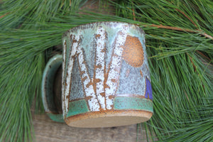 Camping in a Sunny Green Birch Tree Grove Mug, 19 oz