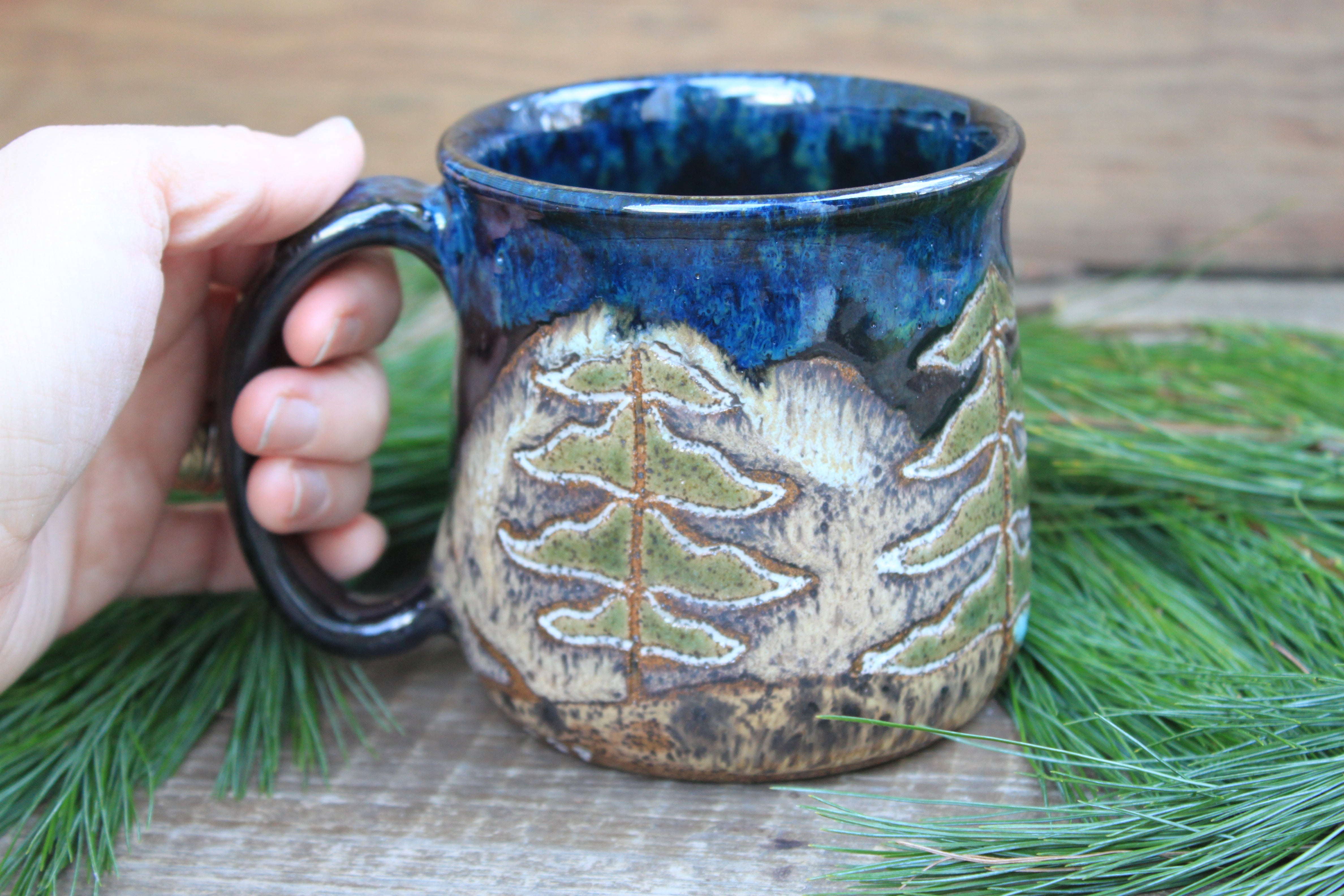 Redwood Grove Nights Carved Mug, 18 oz