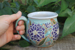 Load image into Gallery viewer, Delightful Dahlias Carved Mug, Purple, 16 oz
