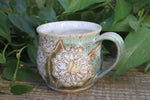 Load image into Gallery viewer, Delightful Dahlias Carved Mug, White, 15 oz
