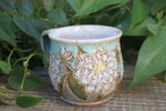 Load image into Gallery viewer, Delightful Dahlias Carved Mug, White, 15 oz

