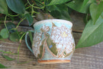 Load image into Gallery viewer, Delightful Dahlias Carved Mug, White, 15 oz
