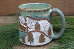 Load image into Gallery viewer, Snowy Cabin Forest and Glacial Lake Sunset Carved Mug, 19 oz
