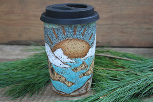 Glacial Lakes Sunset Handle Travel Mug, 17 oz