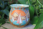Load image into Gallery viewer, Beachy Sand Dune Sunset and Sailboats Carved Mug, 18 oz
