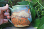 Load image into Gallery viewer, Beachy Sand Dune Sunset and Sailboats Carved Mug, 18 oz
