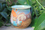 Load image into Gallery viewer, Beachy Sand Dune Sunset and Sailboats Carved Mug, 18 oz
