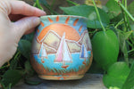 Load image into Gallery viewer, Beachy Sand Dune Sunset and Sailboats Carved Mug, 18 oz
