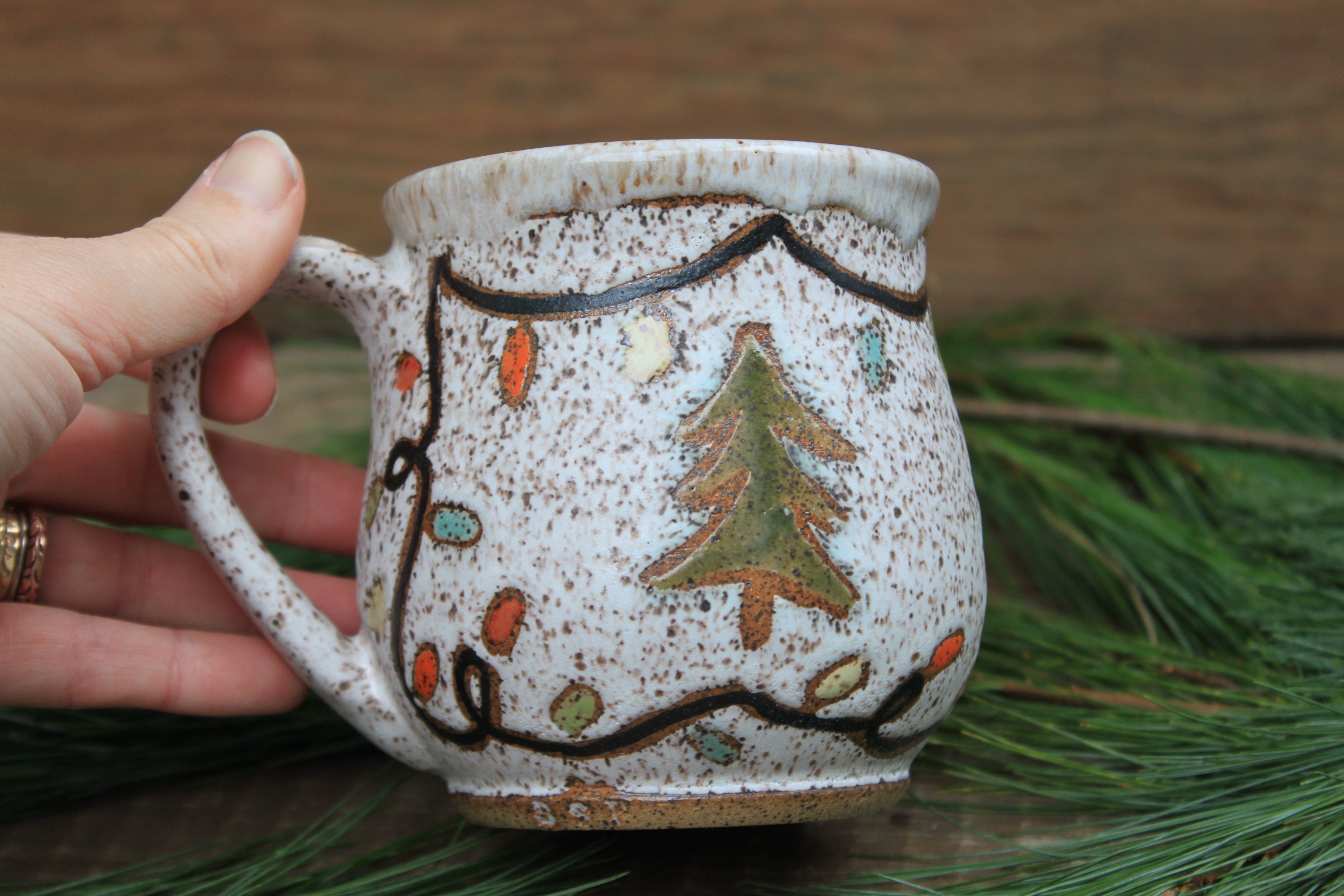 Twinkly Lights and Evergreens Mug, 18 oz