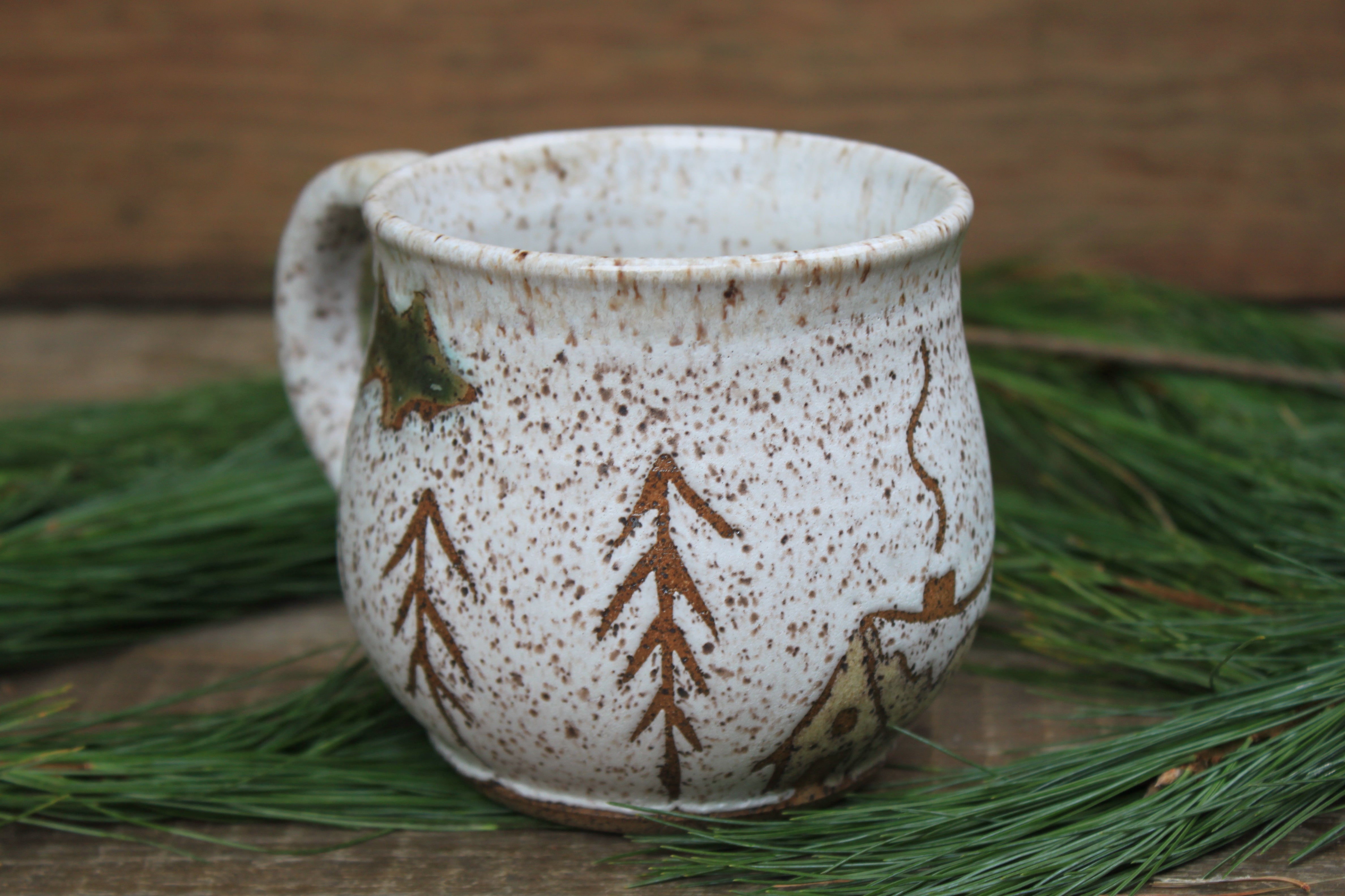 Festive Holly and Snowy Cabin Forest Mug, 17.5 oz