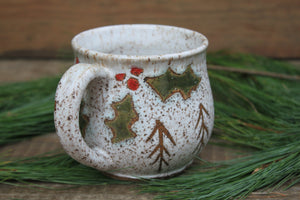 Festive Holly and Snowy Cabin Forest Mug, 17.5 oz