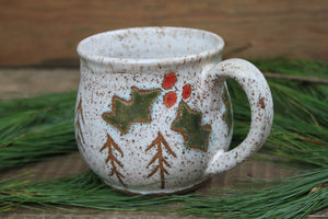 Festive Holly and Snowy Cabin Forest Mug, 17.5 oz