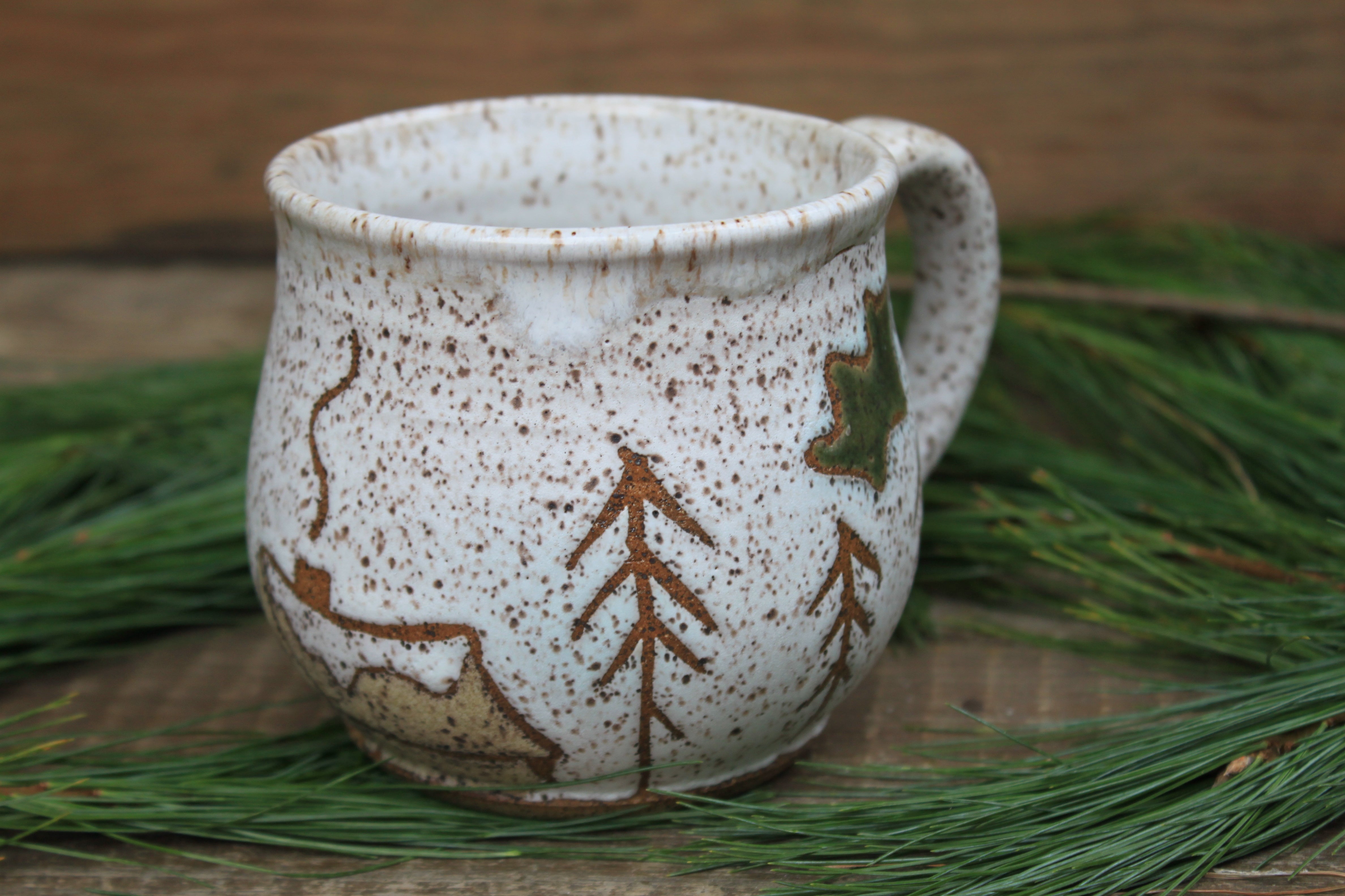 Festive Holly and Snowy Cabin Forest Mug, 17.5 oz