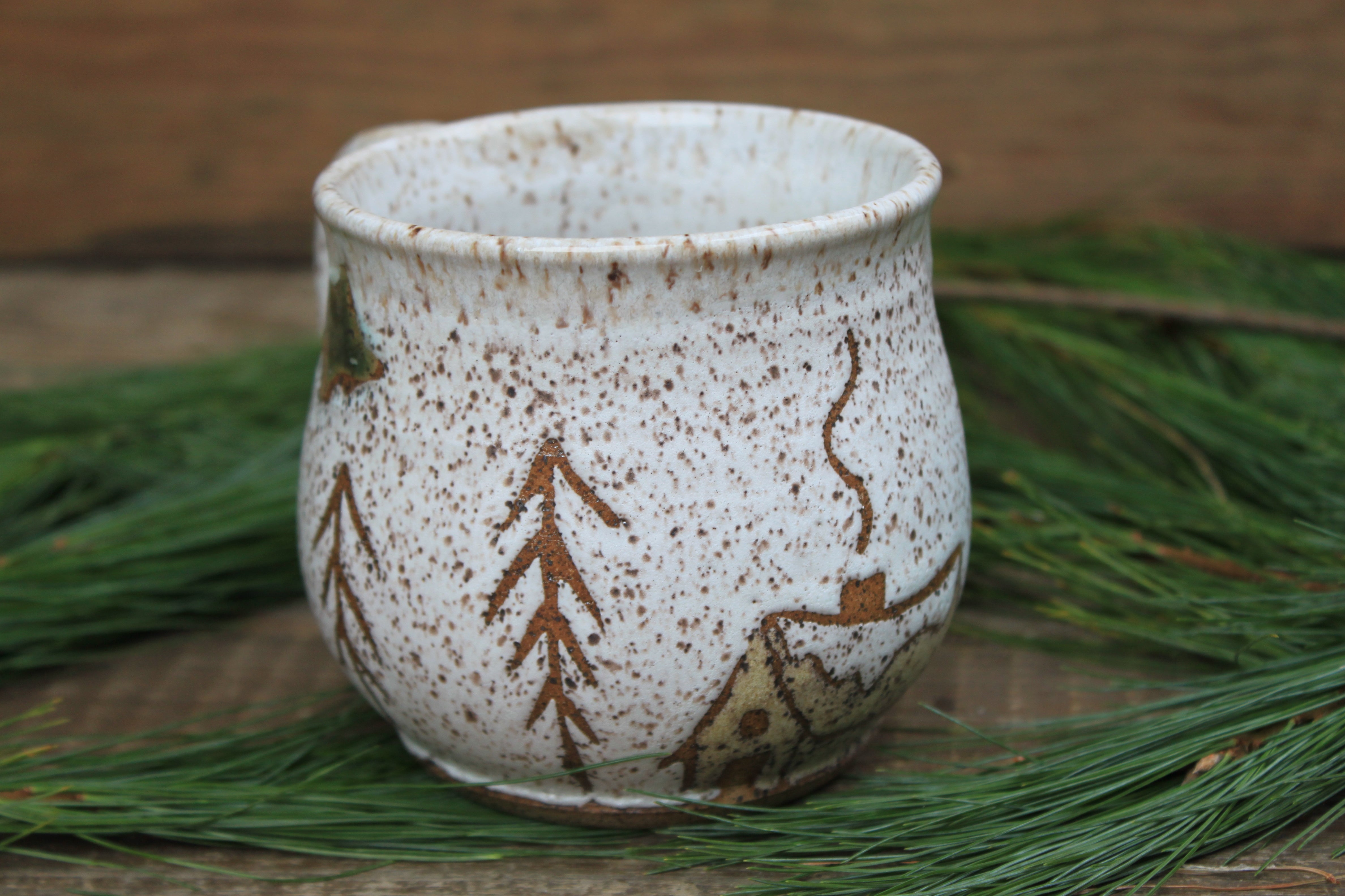 Festive Holly and Snowy Cabin Forest Mug, 17.5 oz