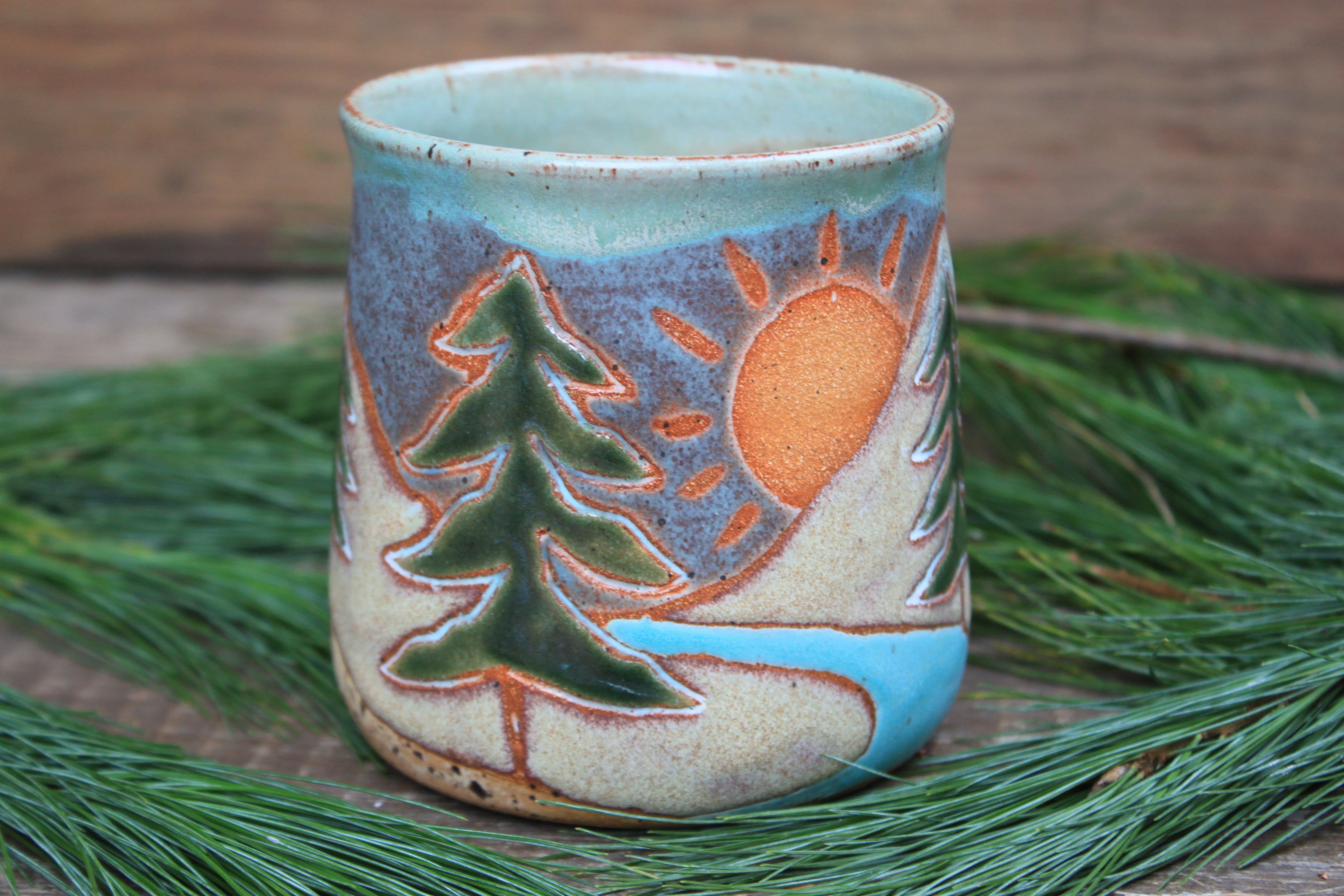 Sequoia River Days Carved Mug, 20 oz