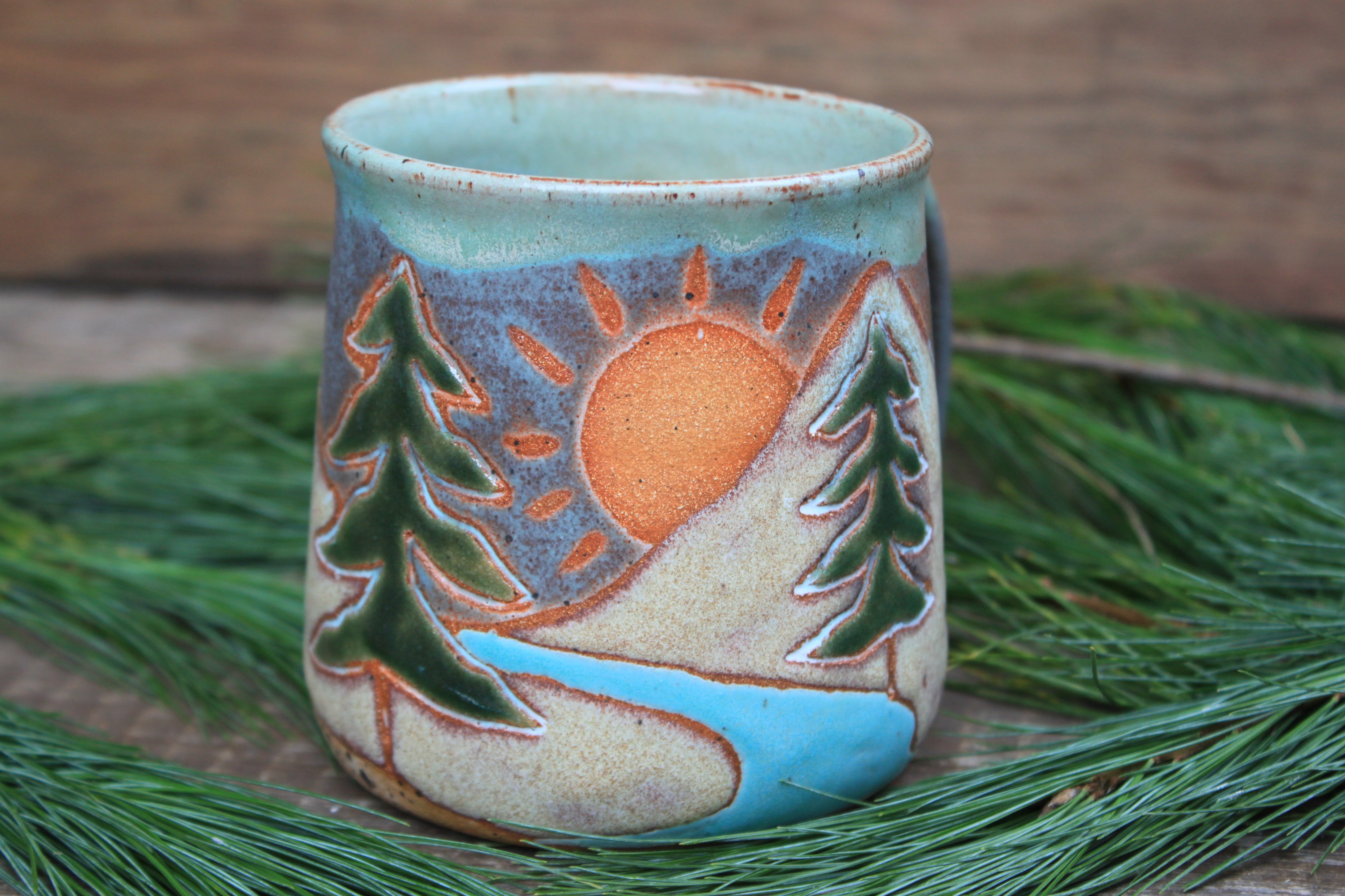 Sequoia River Days Carved Mug, 20 oz