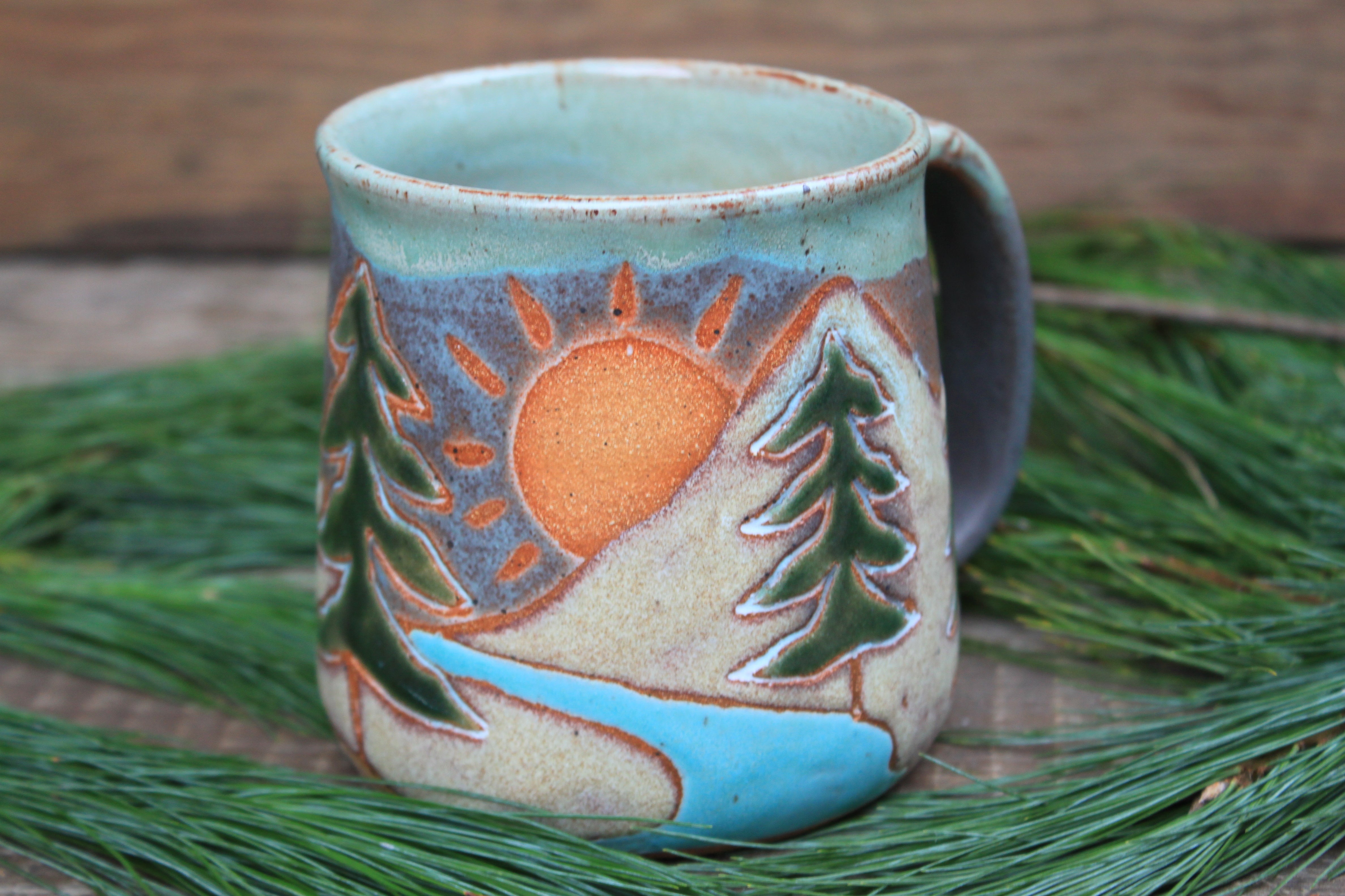 Sequoia River Days Carved Mug, 20 oz