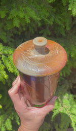 Load and play video in Gallery viewer, Wood Fired Garden Party Carved Lidded Jar
