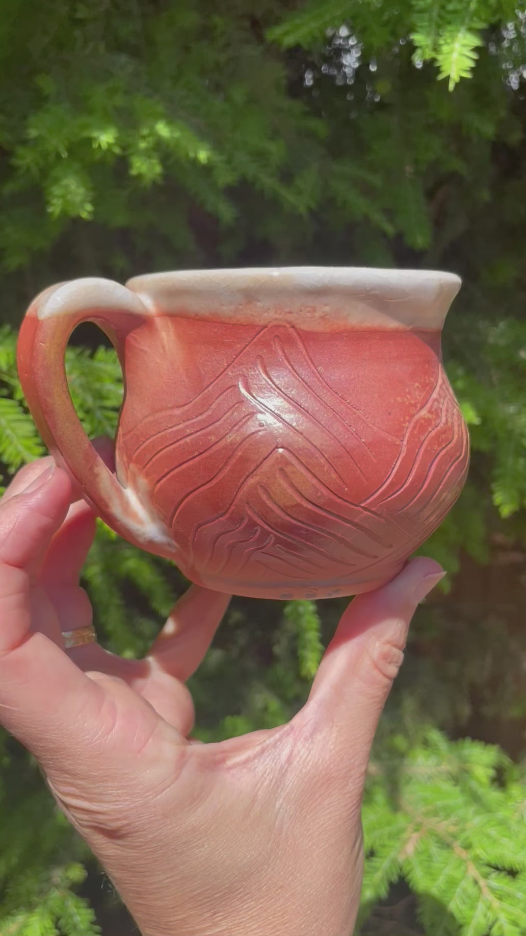 Wood Fired Distant Peaks Sunset Carved Mug, 10 oz