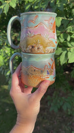 Load and play video in Gallery viewer, For Katerina - Beachy Sand Dune and Sailboat Sunset Horizon Carved Mug, 15 oz

